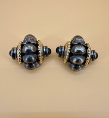 Vintage Earrings Curved Huggie Silver Gold Tone 1990s Runway Etruscan Style