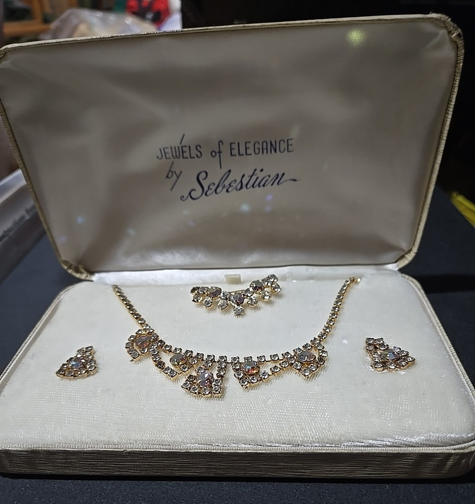 “Jewels of Elegance” by Sebestian, vintage rhinestone jewelry set with box