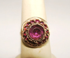 Art Deco Dainty Sterling Silver Adjustable Simulated Amethyst Glass Halo Ring 7
