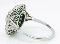 Art Deco Style Lab-Created Diamond Halo Emerald Wedding 14K White Gold FN Ring
