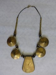 Estate Vintage Large Metal /Resin/Leather Cord Statement BOHO Tribal Necklace