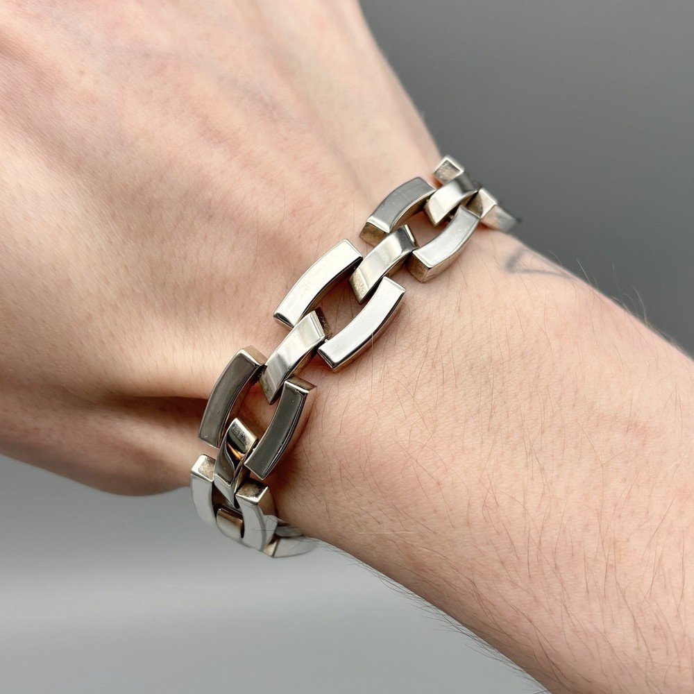 Taxco Mexico Sterling Silver Extra Heavy Solid Modernist 7.75″ Link Bracelet 53g