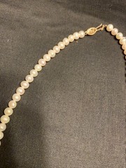 Vintage Pearl Necklace 18k Gold Clasp 19” Long 90 Hand-Strung Pearls