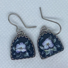 Vintage Earrings Rostov Finift Russian Enamel Painted Floral Dangle Silver Tone