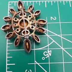 Vintage Watermelon Rhinestone Brooch Pin Faceted Sunburst Silver Tone