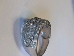 ANTIQUE WIDE FULL OF NATURAL DIAMONDS 14KT WHITE GOLD COCKTAIL RING