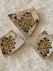 VTG SHARON M. DONOVAN MICHIGAN EARRINGS & PIN 14KT GOLD STERLING AWESOME DESIGN