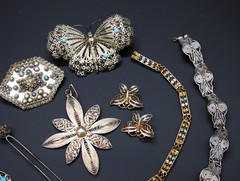 Estate 800 Silver Filigree Cannetille Jewelry Lot Antique Victorian Revival 66gr