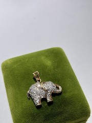 Vintage Antique Ross Simons 18 Karat Gold Over Sterling Silver CZ Elephant Pend.
