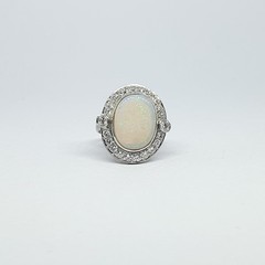 Vintage Platinum Rosette Ring With Opal and Diamonds – 950
