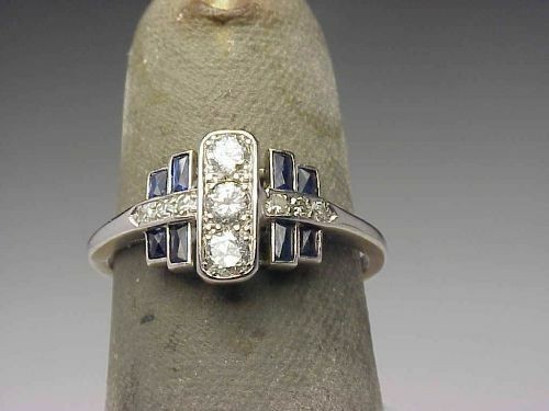 Art Deco 3.50 Ct Diamond & Sapphire Vintage Wedding Ring 925 Sterling Silver