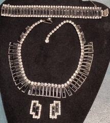 Kramer of NY Vintage Black Lucite? Clear Rhinestone Modernist Parure Set