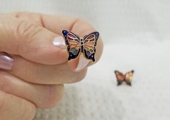 Vintage Cloisonne Butterfly Earrings Gold Tone Enamel Studs Retro 1980s Boho