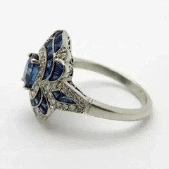 Art Deco Style Oval Cut Sapphire Lab Created Diamond Engagement 925 Silver Ring