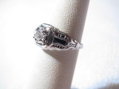 ART NOUVEAU 18K WHITE GOLD DIAMOND & SAPPHIRE ANTIQUE FILIGREE RING – SZ 4 1/2