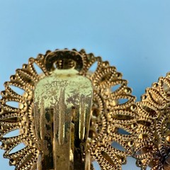 Vintage West Germany Earrings Sugared Florals Gold Tone Filigree Round Clip On