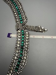 Hobe Signed Clear & Green Glass Rhinestone Necklace 16.5” With 3.75” Fringe VTG