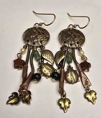 Silver Forest Brass Tone Lady Bug Star Dangle Leaf Hook Earrings
