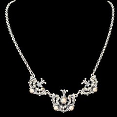 Vintage Mid-Century MN 835 Silver Traditional Floral Design 3D Necklace