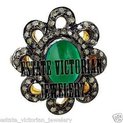 Victorian 1.35Ctw Rose Cut Diamond Emerald Studded Silver Gorgeous Ring Jewelry