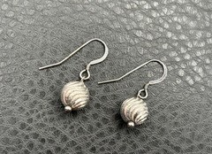 Vintage Sterling Silver Textured 9MM Ball Dangle Earrings Bali Style