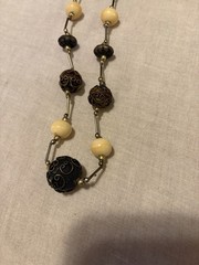 Beaded Brass Bar Link Station Chain Necklace Gold Cream Brown Black 34in