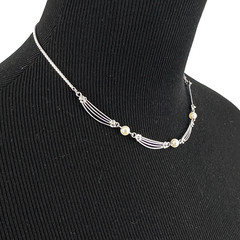 VAN DELL vintage necklace – sterling silver & cultured pearl choker 16″ delicate