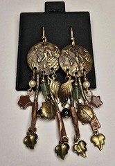 Silver Forest Brass Tone Lady Bug Star Dangle Leaf Hook Earrings