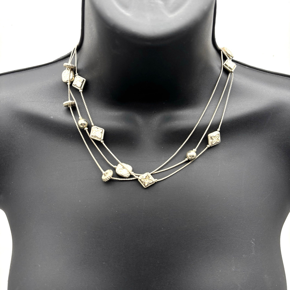 Vintage 90s Silver-tone 3 Layer Floating Floral Charm Necklace 16-18″