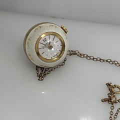 Vintage 60’s White Enamel Orb Ball Pendant Watch by Wintex w/Chain – Working 2f