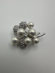 Vintage Whiting Davis Faux Pearl Rhinestone Brooch 4.5cm BB9