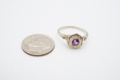 Vintage 18k White Gold Amethyst Ring Size 5.75 Art Deco