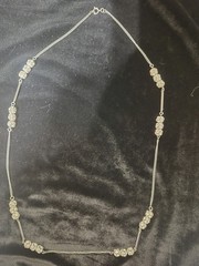 Silver Tone Rhinestone Station Necklace – Long Chain – Elegant Vintage Style