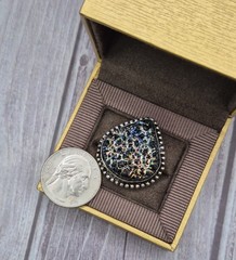 Large Vintage 925 Sterling Silver Blue Gold Druzy Ring Size 8.5 Estate Jewelry