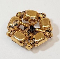 Vintage Schreiner Clear Rhinestone Layered Button Bar Shank Gold Tone