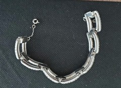 Antique Art Deco Pot Metal Paste Rhodium Plated Bracelet & Safety Chain 1920s
