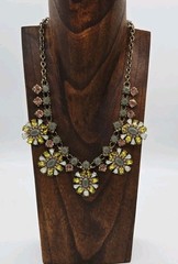 Green Flower Crystal Rhinestone Necklace Gold tone Couture 21 in