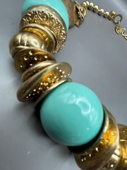 Necklace Turquoise Color Metal Beads Discs Chunky 80s Choker Necklace Signed