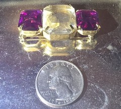 Bar Chunky Purple Clear Rhinestones AVON Vintage Gold Brooch Pin M-3528*