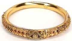 Vintage Face Clad Gold Bangle Ornate Filigree Bracelet Boho Chic Marked F.C.