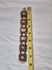 Copper Glitter Confetti Cream Lucite Acrylic Metal Link Panel Bracelet Vintage