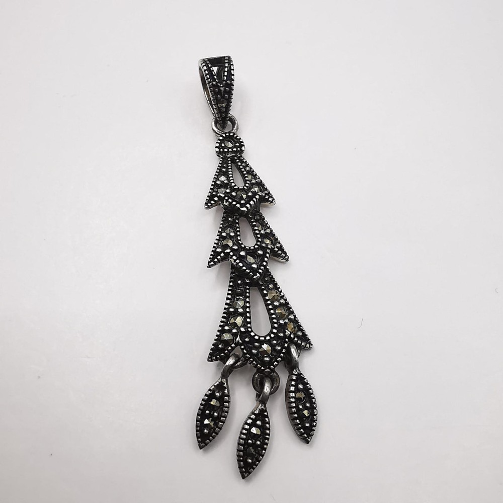 Vintage Elegant Pendant made of 925 Drop Silver,handmade Marcasite 4.61g