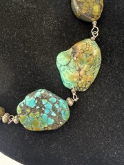 Vintage Turquoise Statement Necklace | Asymmetrical Multi-sized Stones | 18″