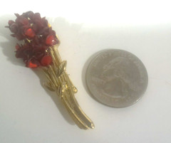 David Monn Signed Dozen Red Roses Bouquet Brooch Pin Gold Tone Enamel Flower VTG