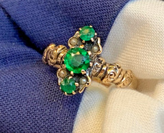 Antique Gold Filled Ring 2.09g Jewelry Size 6.75 Band Green & White Stones *READ