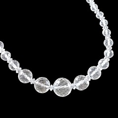 Vtg Art Deco Rock Crystal Quartz Faceted Bead 28″ Necklace Sterling Chain
