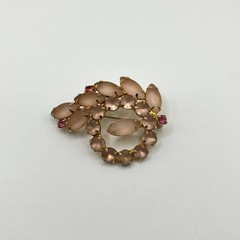 Vintage Pink Frosted Glass Rhinestone Brooch Pin Possible Unsigned D&E Juliana