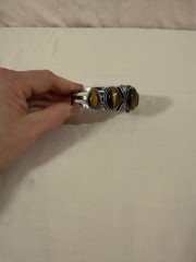 Vintage Tigers Eye And Silver Tone Bracelet Cuff