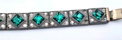 VTG ALLCO AL Lindroth 1920’s Art Deco Green & Clear Rhinestone Link Bracelet 7″