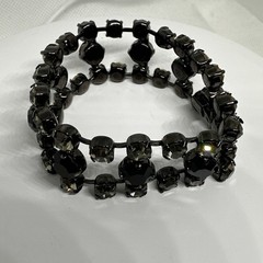 Vtg Wavy Black Crystal and Rhinstones Victorian Bracelet. 1”x7”. See pics.